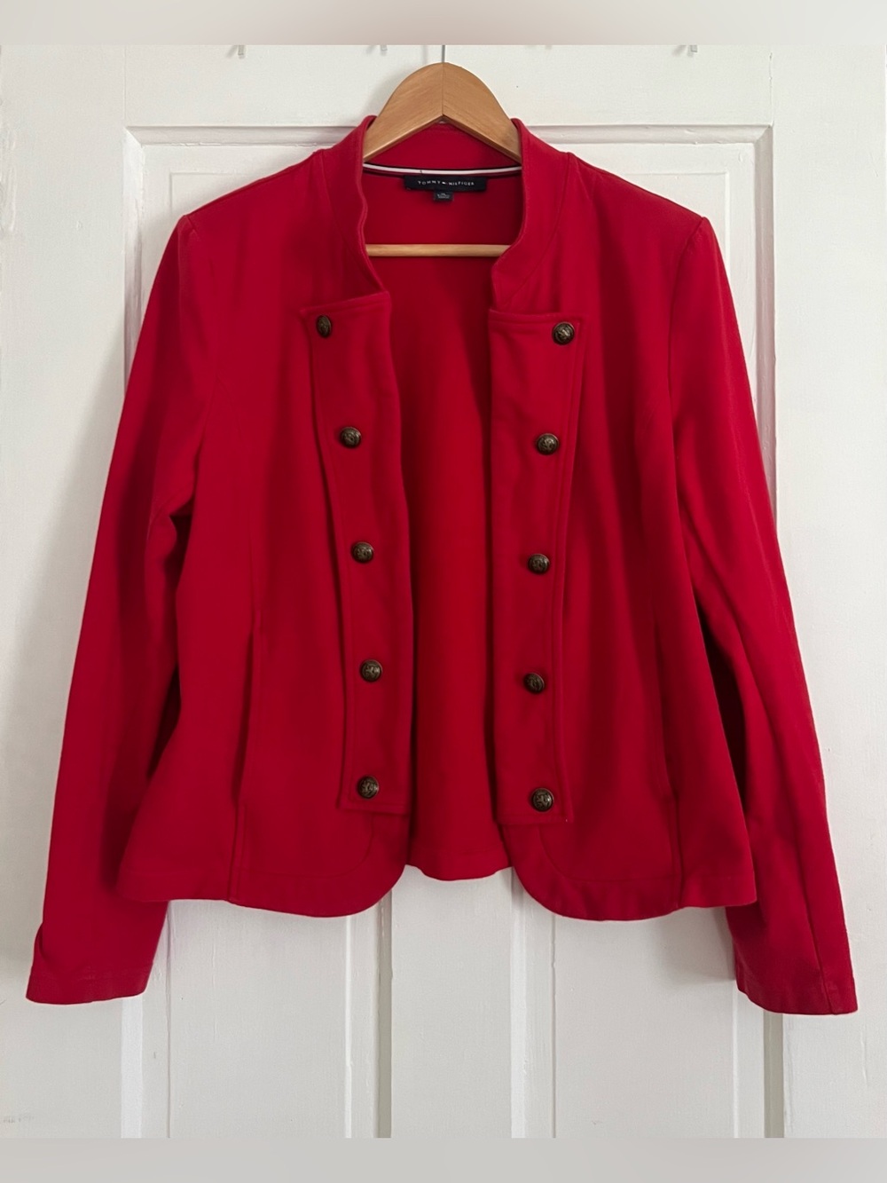 Tommy Hilfiger Women’s XL Red Knit Military Style Open Jacket Blazer Band Jacket